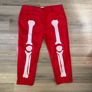 Beyond The Limit Mens Red Skeleton Bone Pants Size 50x33 Halloween High Rise